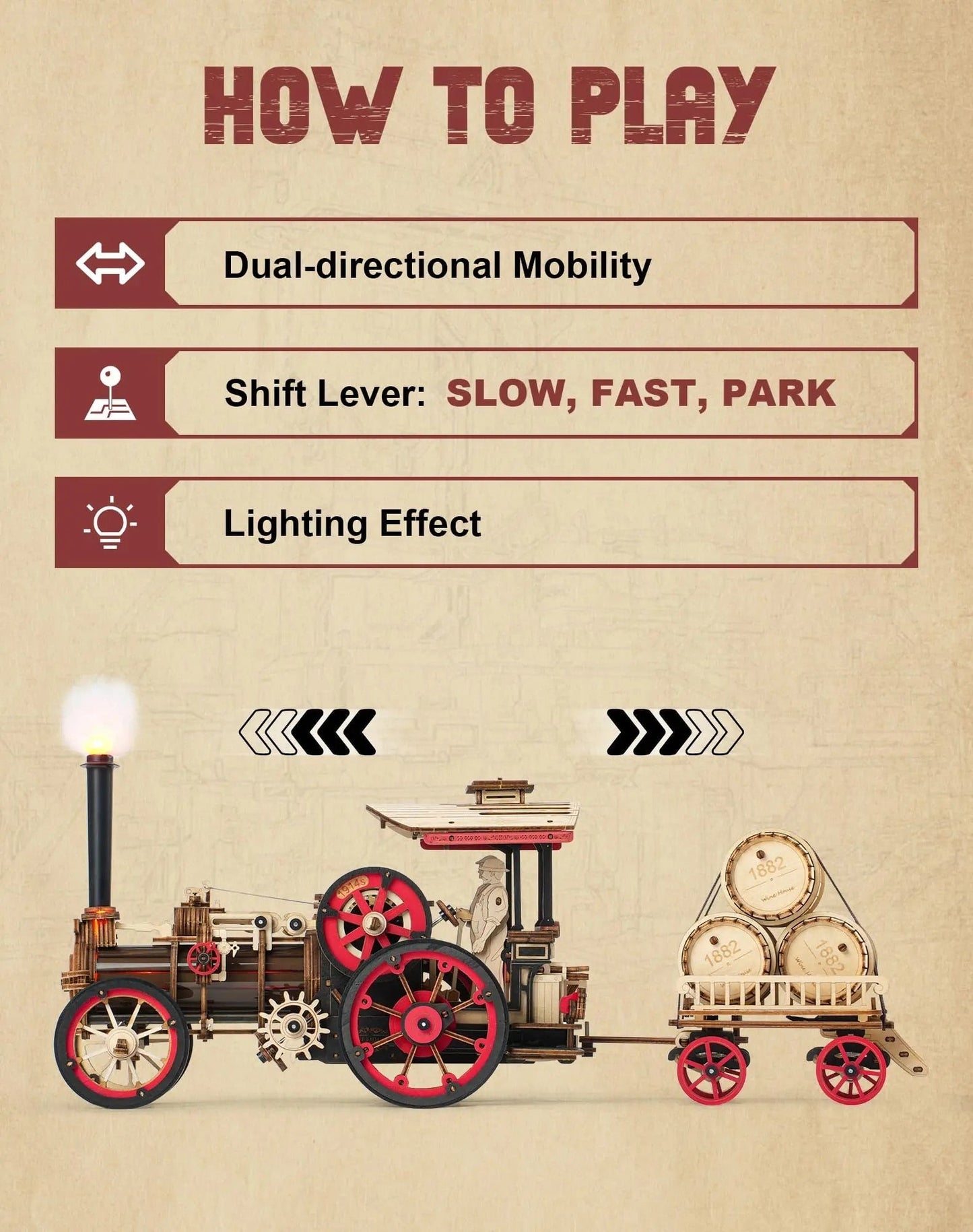 Mechanical Steam Engine 3D Wooden Puzzle