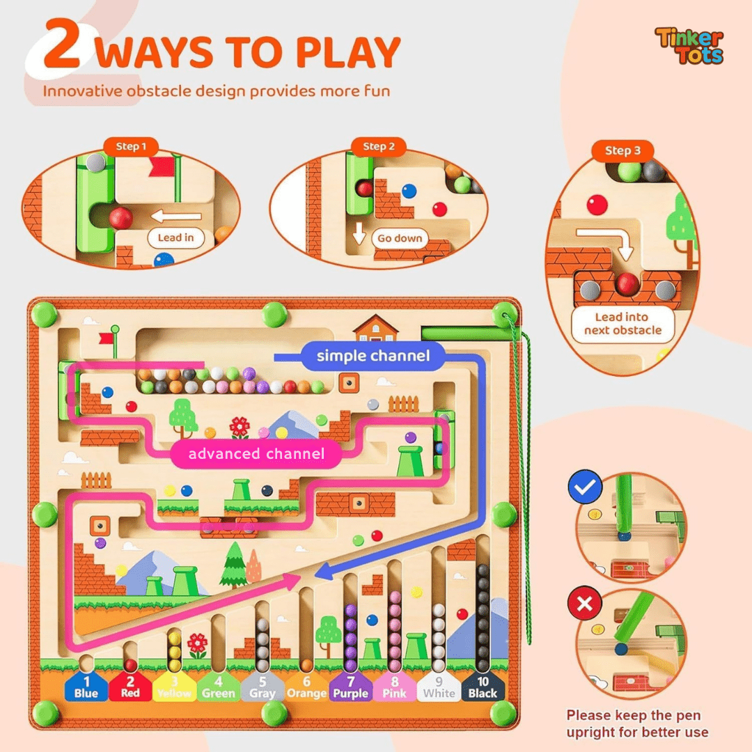 TinkerTots Montessori Magnetic Maze – 3 Smart Worlds of Hands-On Learning